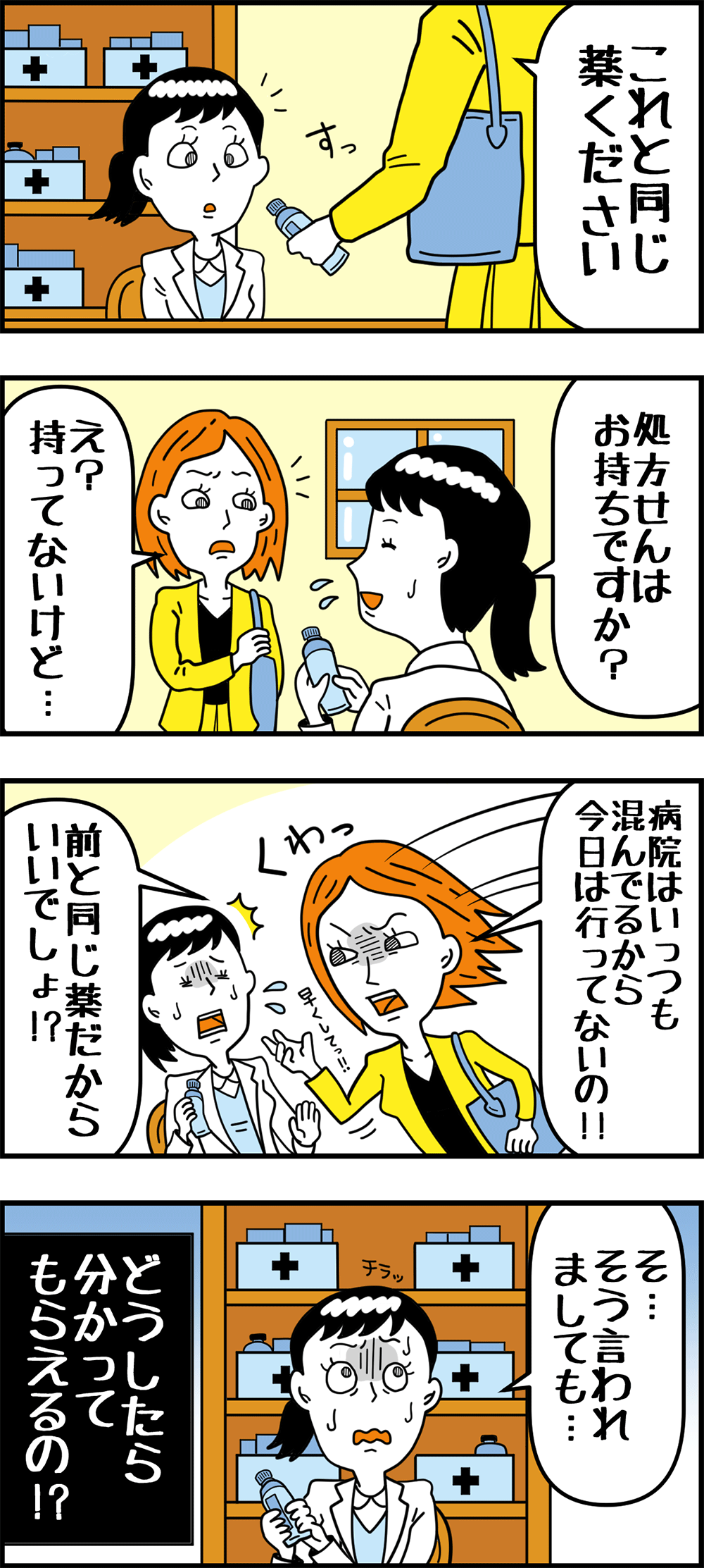 医師の診察を受けずに、「前回と同じ薬をください」という患者さんの画像
